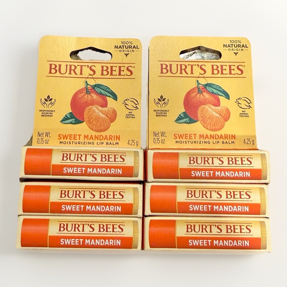 Burt's Bees Moisturizing Lip Balm SWEET MANDARIN 0.15 OZ EACH (Lot Of 6)